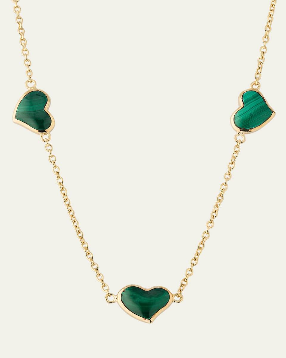 18K Gold Plated Triple Station Heart Necklace, 20"L
